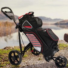 Premium 3 Wheeled Golf Push Trolley W/storage Net Foldable & Lightweight1