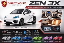 ZEN 3X Enclosed Electric Reverse Trike Moped 72V 220 Mile Range