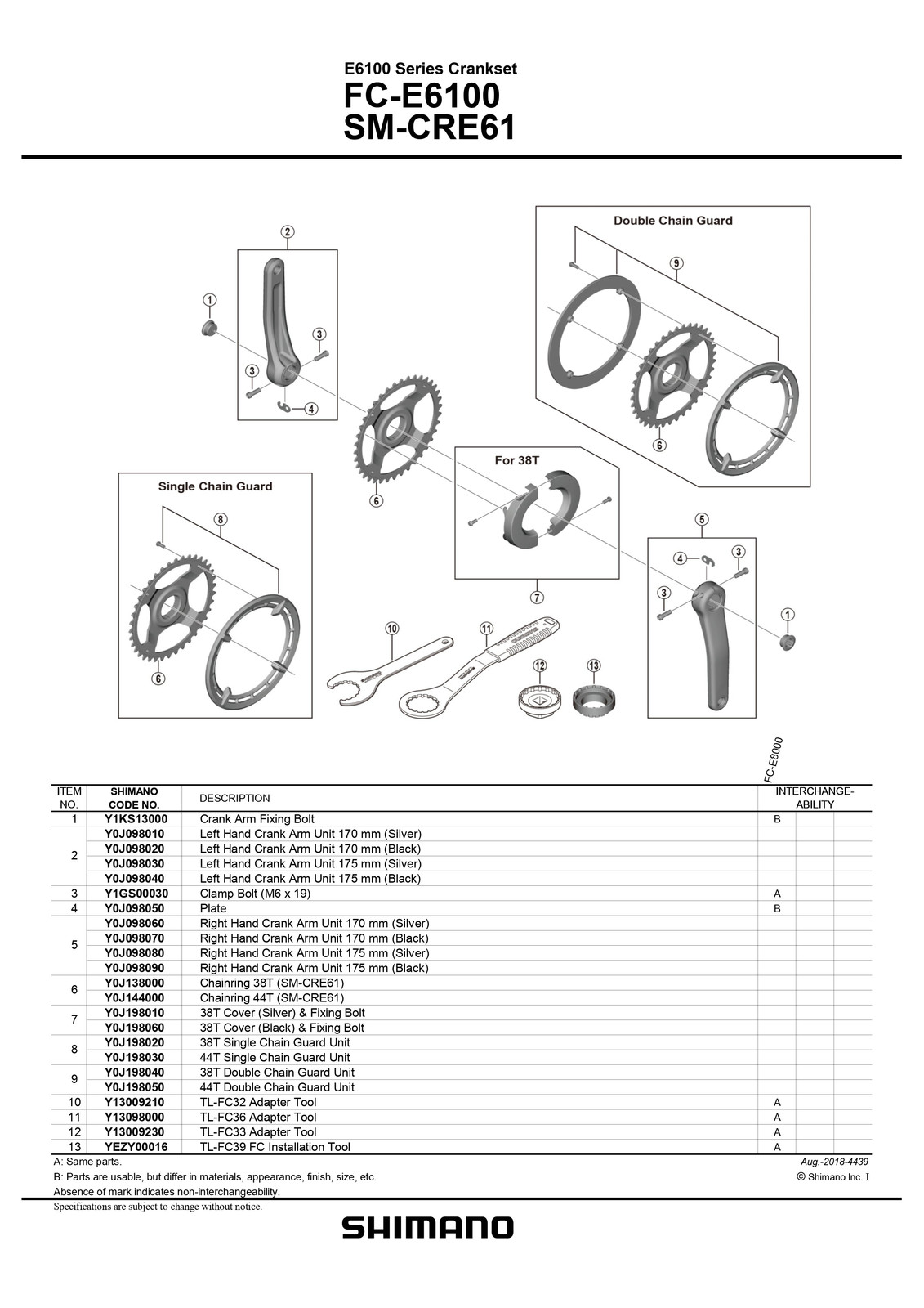 SHIMANO STEPS E6100 Series Crankset FC-E6100 SM-CRE61 Chain Guard Unit 38T 44T