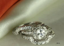 STERLING SILVER PRINCESS CZ BRIDAL ENGAGEMENT RING WEDDING PAVE HALO 3 RING SET♕
