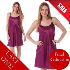 Plum Purple Silky Shiny Sexy Satin Short Slip Chemise Nighty Negligee Size 12 14