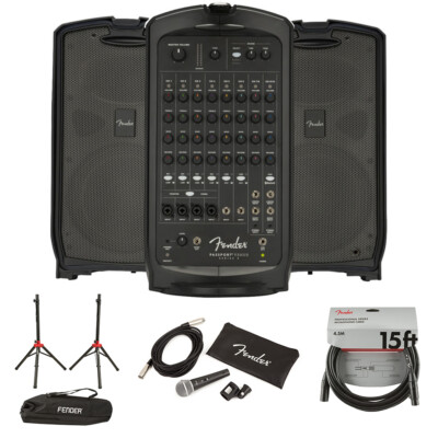 Fender Passport Venue Series 2 PA System w/ Stands, Mic Kit & Cable 15' Bundle