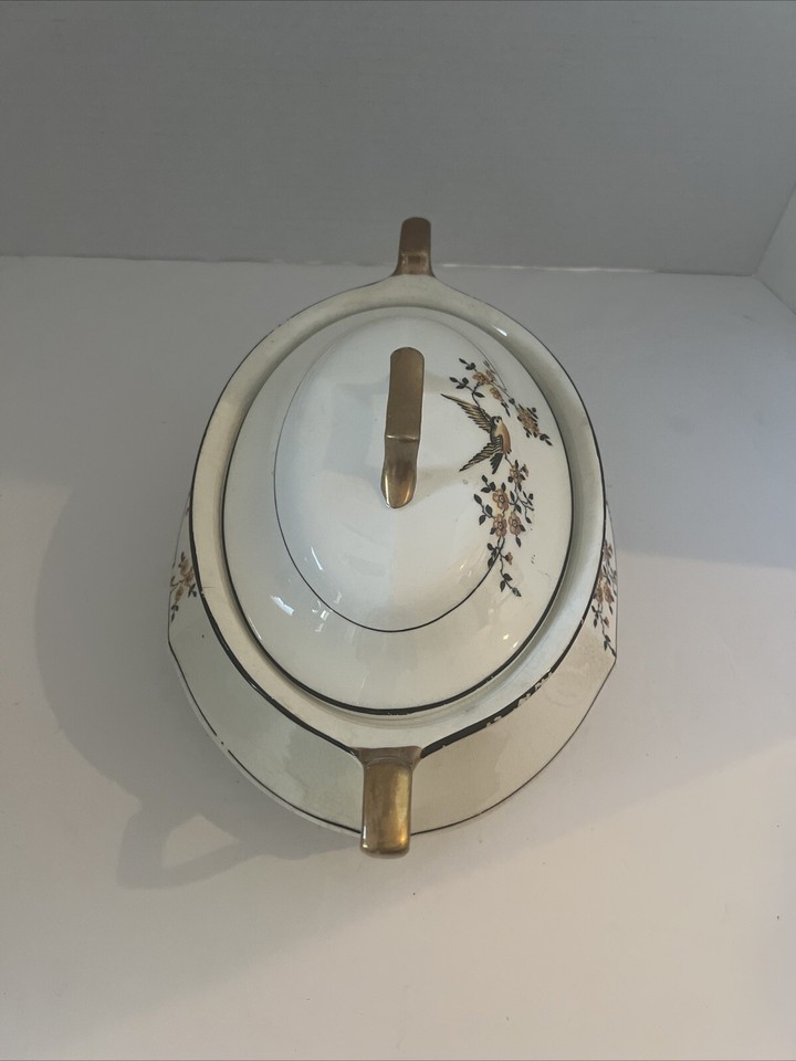 VTG Limoges China Co., Ceramic & Porcelain Bird&Flowers Tureen USA