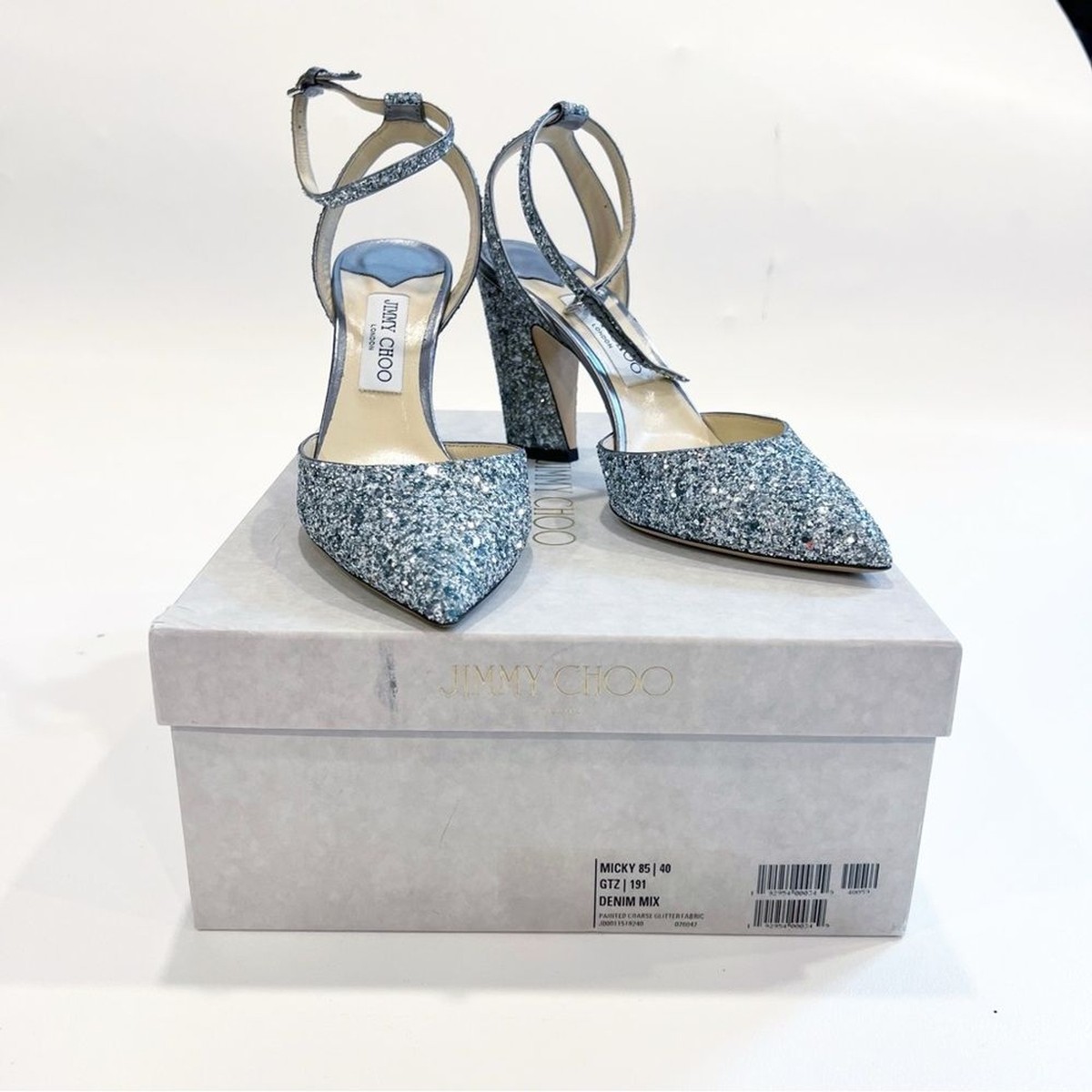 Jimmy Choo Micky 85 Coarse Glitter Ankle Block Heel Pumps Jimmy Choo Micky 85 Coarse Glitter Ankle Block Heel Pumps