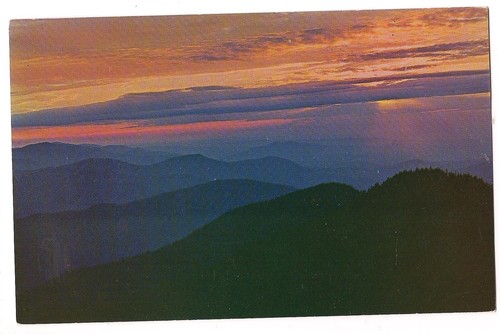SUNSET From Cliff Top LeConte Great Smoky Mountains N'tl Park TN Postcard 1963 - Picture 1 of 2