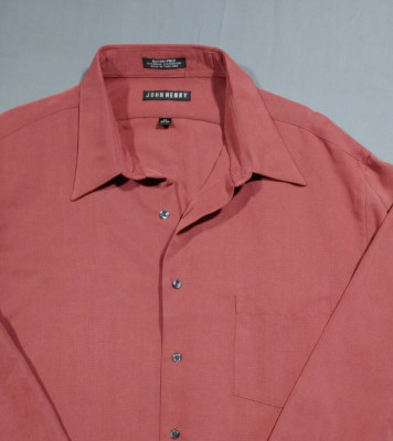 Button Down Shirt Mens XL Burgundy Long Sleeve Pocket 17 Oxford Dress