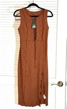 Wild Fable Dress Women Size M Orange Brown Ribbed Bodycon Lace Up Stretch NWT