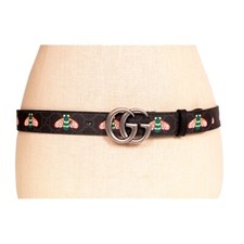 90/36 NEW 570 GUCCI Men's Black/Gray Supreme Coated Canvas GG LOGO BEE BELT NWT