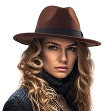 Fedora Hats for Women Wool 003 Coffee, Size: 22-7/8", Fit for 22" - 22 7/8"