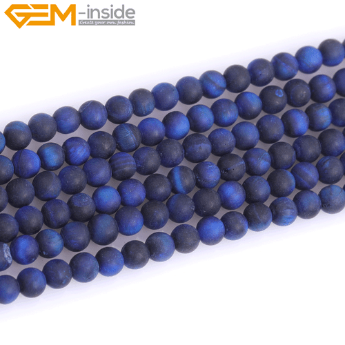 "Cuentas redondas de piedras preciosas ojo de tigre verde esmerilado azul lapislázuli sueltas para hacer joyas 15""" - Imagen 9 de 33