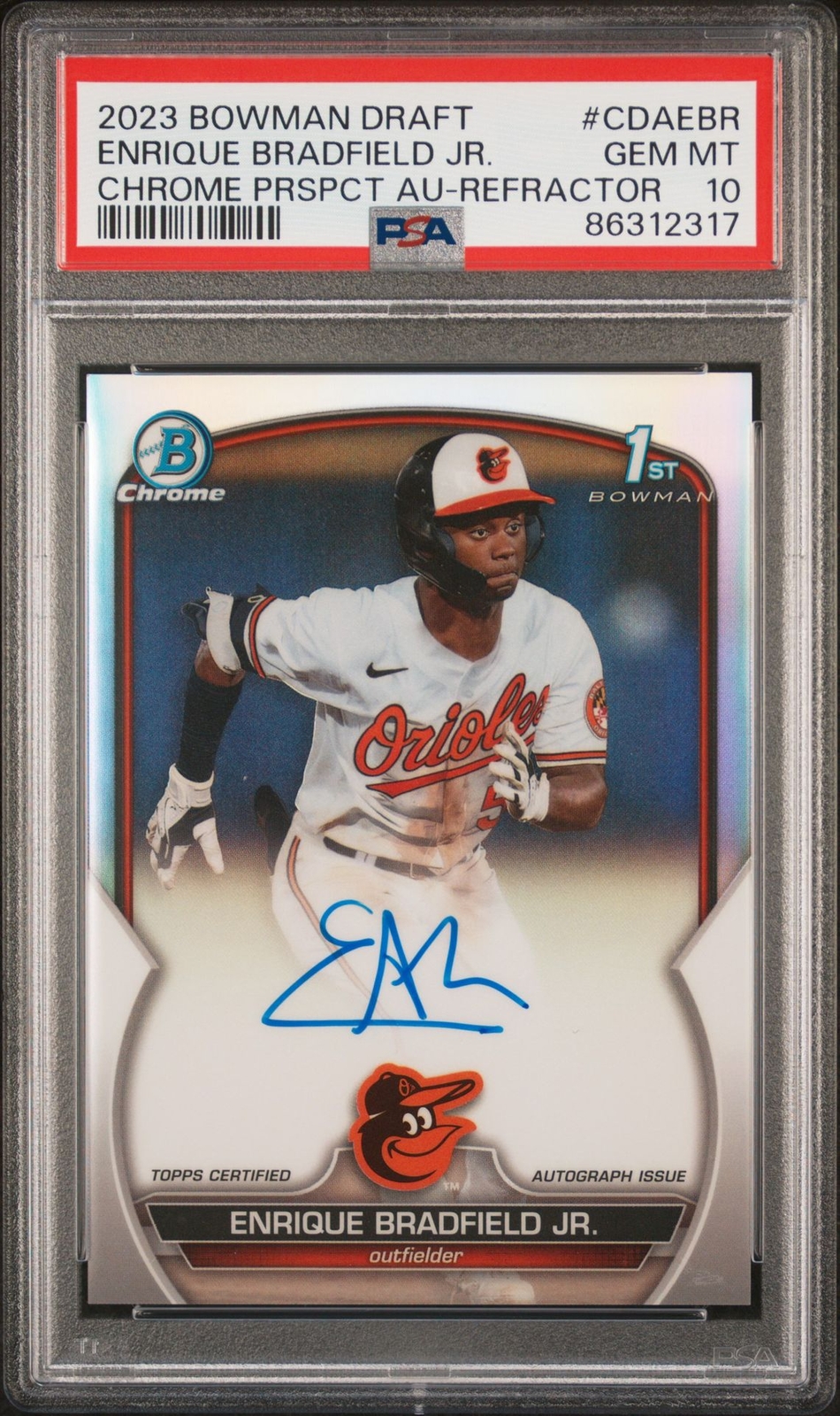 PSA 10 ENRIQUE BRADFIELD JR. AUTO 1st 2023 Bowman Chrome REFRACTOR/499 GEM MINT
