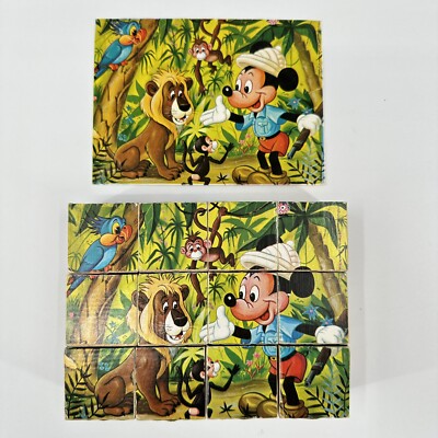 Vintage Walt Disney Mickey Mouse Picture Cubes Puzzle Blocks Box