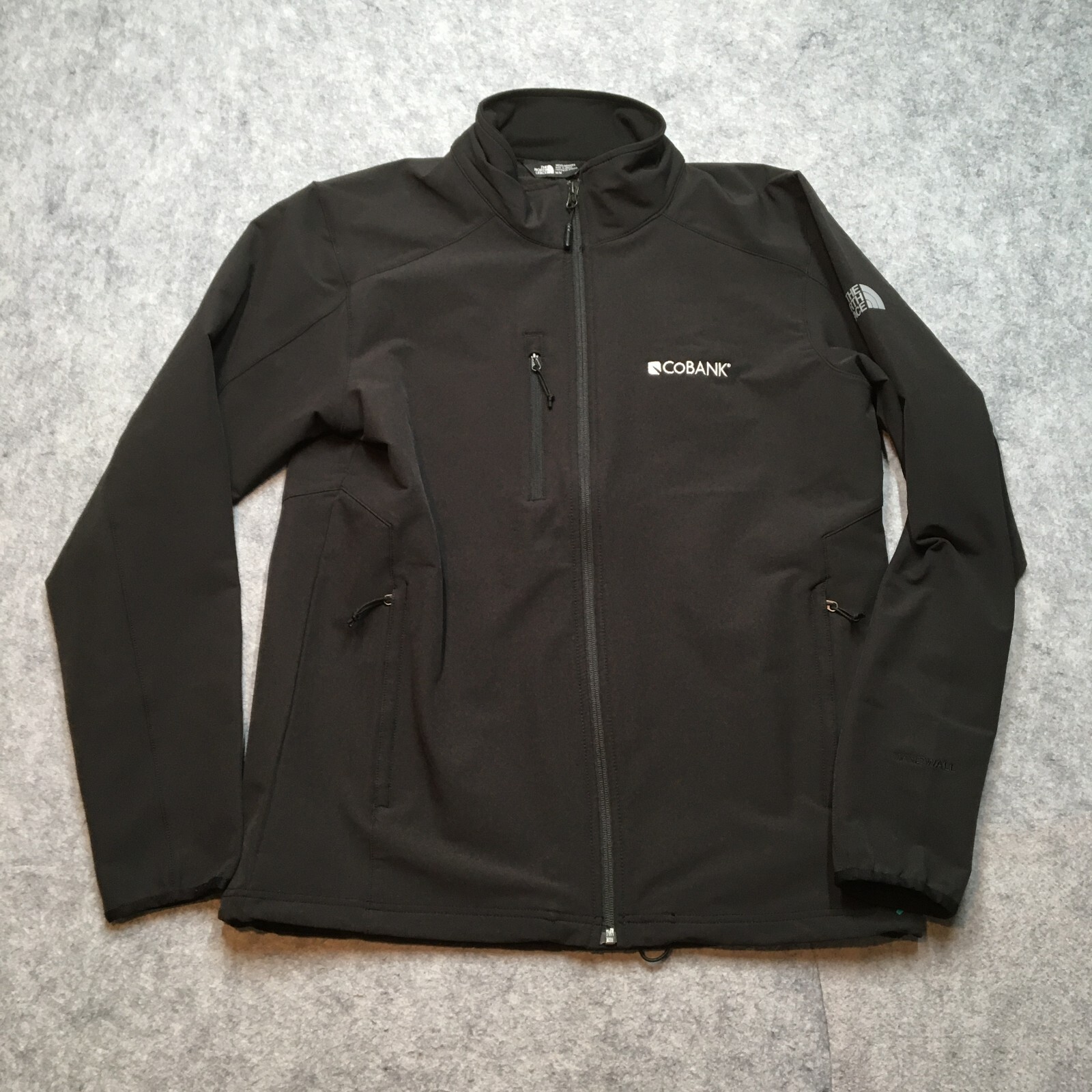 North Face Windwall Tech Stretch Mens Medium Softshell Jacket Black with Logo Zip