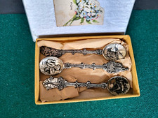 Antique 3 Souvenir Embossed SilverPlate Spoons Holland Motif w/Original Gift Box