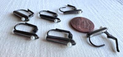 Gun Metal Gray Latch Back Ear Wires Findings w Pearl 6