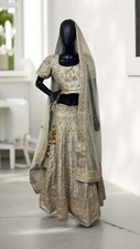 Indian Womens Bridal Lehenga Hand Embroidered Wedding Wear Teal Size S Pre-owned