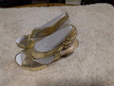New Pair Of Michael Kors 6.5 M Snake Skin Leather Gold With Open Toe Sandals. 