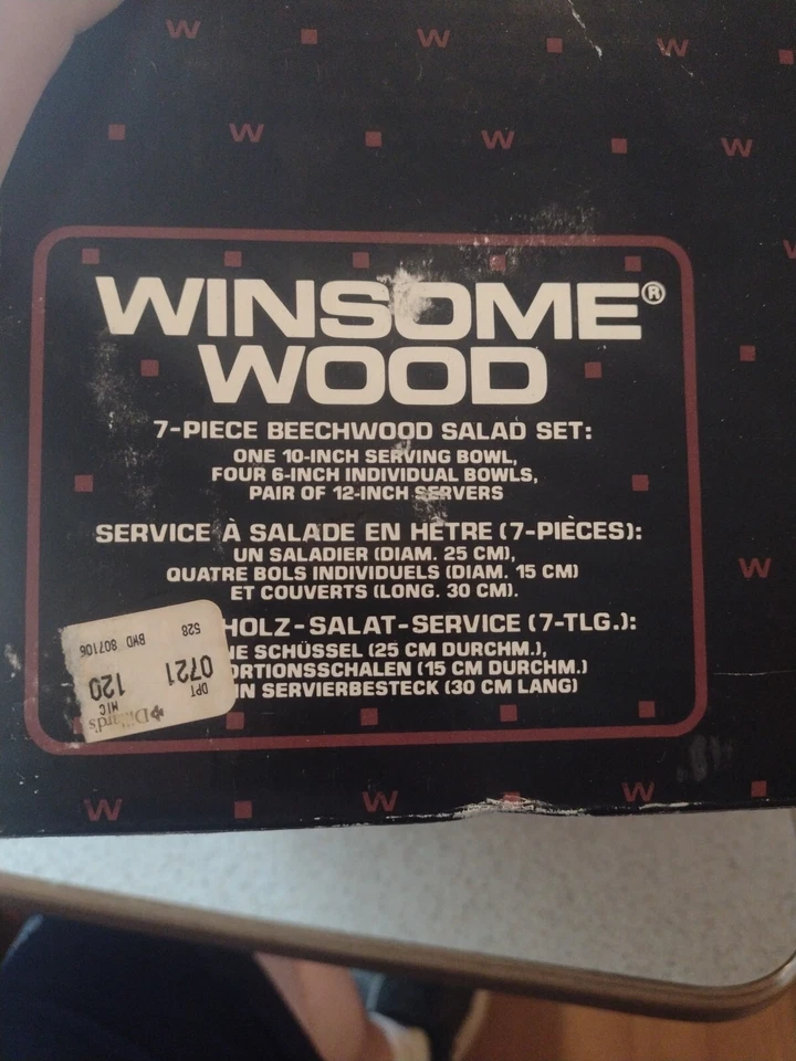 Vtg Beach Wood Salad Bowl Set 7 Piece Winsome  - Image 2 of 4