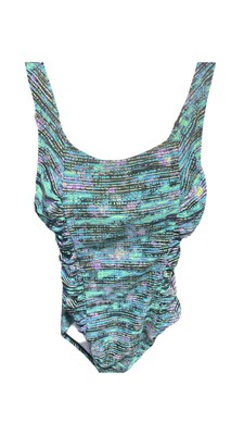 Speedo Blue Pattern Ruched Side Shelf Bra One Piece Swimsuit size