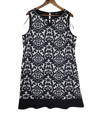 Nwt Gnw Shift Dress Womens XL Black White Baroque Scroll Round Neck Office