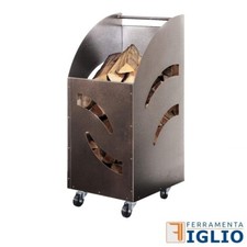Carrello Portalegna Cesto con Ruote Ferro Battuto per Camino Caminetto 32x40xH80