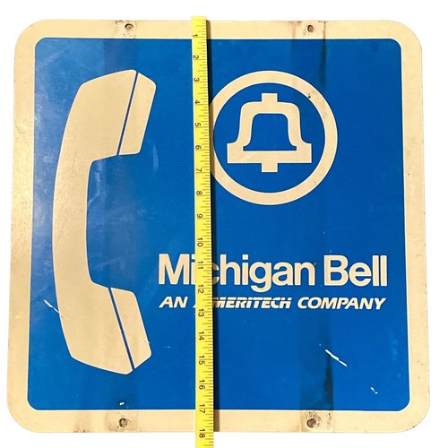 Vtg Michigan Bell Telephone Sign Drive Up Pay Phone Ameritech Advertising Blue - Picture 6 of 7