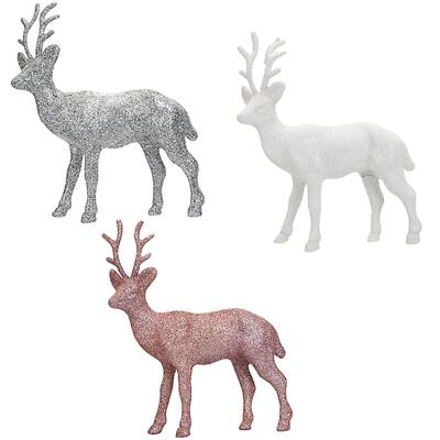 Glitzer 17cm Stehendes Rentier Hirsch Weihnachtsdekoration - Farbe wählen