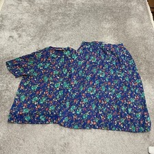 Alfred Dunner Set Of 2 Vintage Shirt Midi Pleated Skirt Women 14 Blue Floral