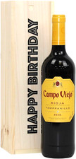 Campo Viejo Red Wine 75cl in a Happy Birthday Celebration Wooden Gift Box