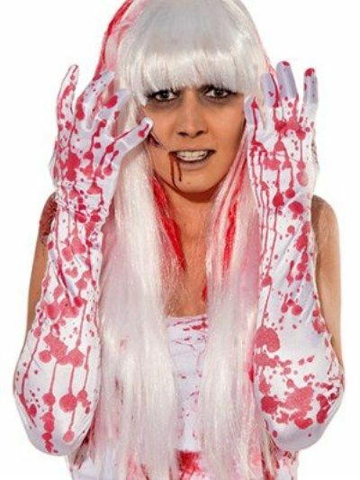 Long White Blood Splattered Zombie Ghost Bride Gloves