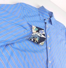 Robert Graham Men Blue Angled Striped Flip Cuff Dress Shirt Sz L KWT