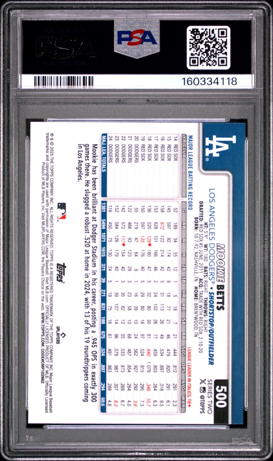 2025 Topps MOOKIE BETTS #500 PSA 8 NM-MINT 😎 view 2