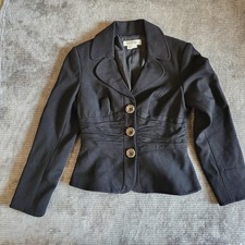 Kay Unger Petite Black Blazer, Sz 4 Decorative Buttons, Ruffle Waist,