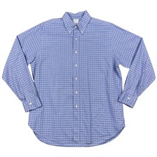 Brooks Brothers Makers Button Down Shirt Mens 17x35 Blue Check Cotton Made USA