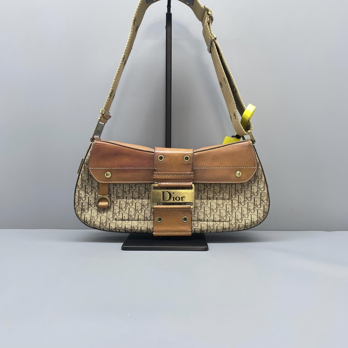 Vintage Christian Dior Trotter Monogram Canvas Shoulder Bag With 