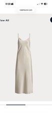 Polo Ralph Lauren Women Beige Satin V-neck Spaghetti Midi Slip Dress Size US 10