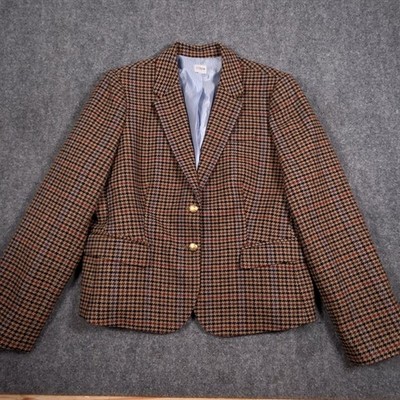 J Crew Schoolboy Blazer Womens Size 16 Houndstooth Plaid Wool Gold Buttons