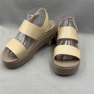 CROCS LITERIDE BROOKLYN LOW WEDGE PLATFORM SANDAL WOMENS SIZE 10 EUC BONE
