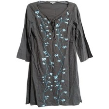 Allegra Hicks Women Boho Embroidered Tunic Dress Size 2 Gray Lightweight Cotton