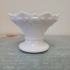 Vintage White Milk Glass Westmoreland Old Quilt Pattern Footed Dish.
