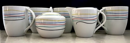 Studio Nova Color Threads Creamer Sugar Bowl & 5 Mugs Set Fine China ...