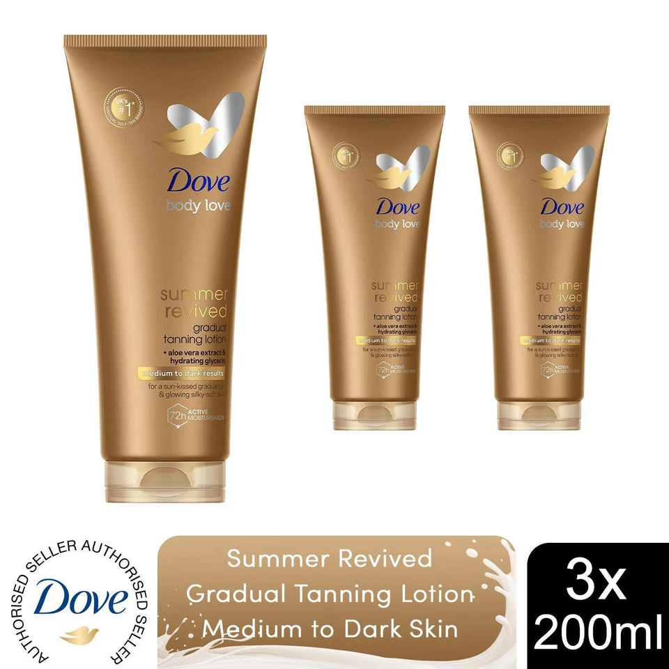 3 Pack Dove DermaSpa Summer Revived Medium To Dark Skin Body Lotion, 200ml