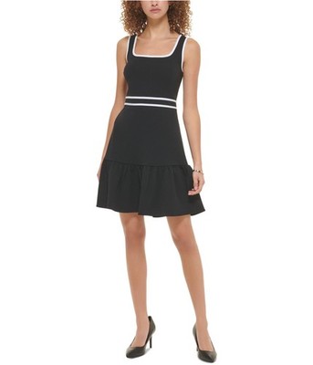 Karl Lagerfeld Womens Contrast Trim A-line Dress, White, 12