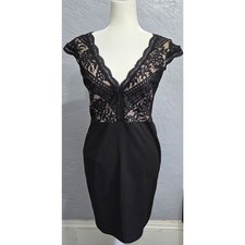 Lulu's Black and Tan Bodycon Mini Dress with Flutter Cap Sleeves Size Medium