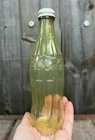 RARE Vintage 70s 10oz Embossed Coca-Cola Yellow Plastic Bottle Hobbleskirt
