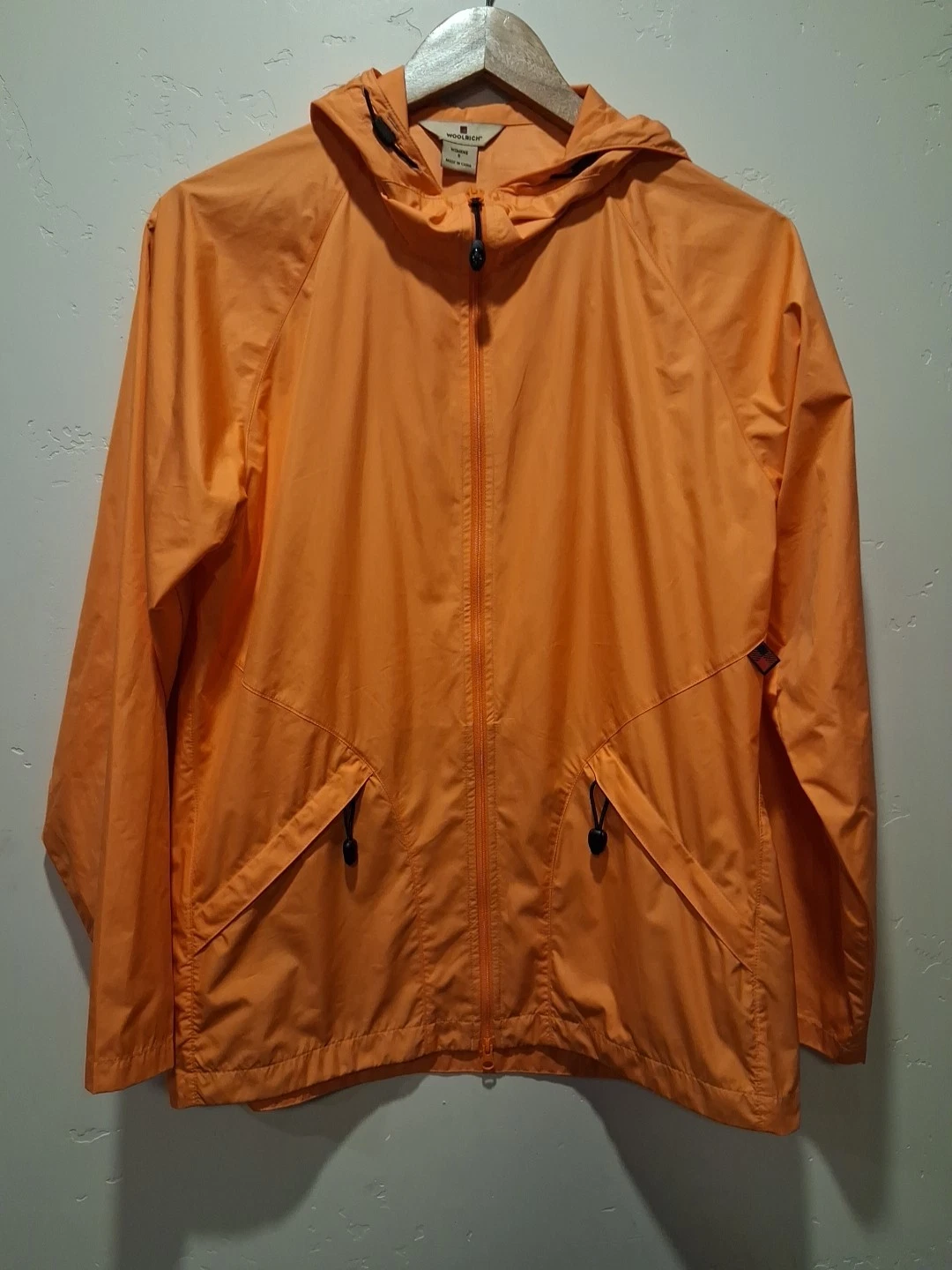 Woolrich Orange Zip Up Hoodie Lightweight Jacket Packable Size S