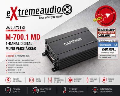 Audio System M-700.1 MD M-SERIES 1-Kanal Digitaler Mono Verstärker 700 Watt RMS