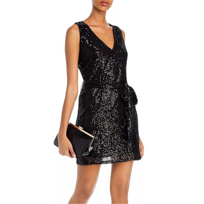 #ad AQUA Women#x27;s Cocktail Dress Size 10 Black Sequined Sleeveless Mini Sheath $69.99