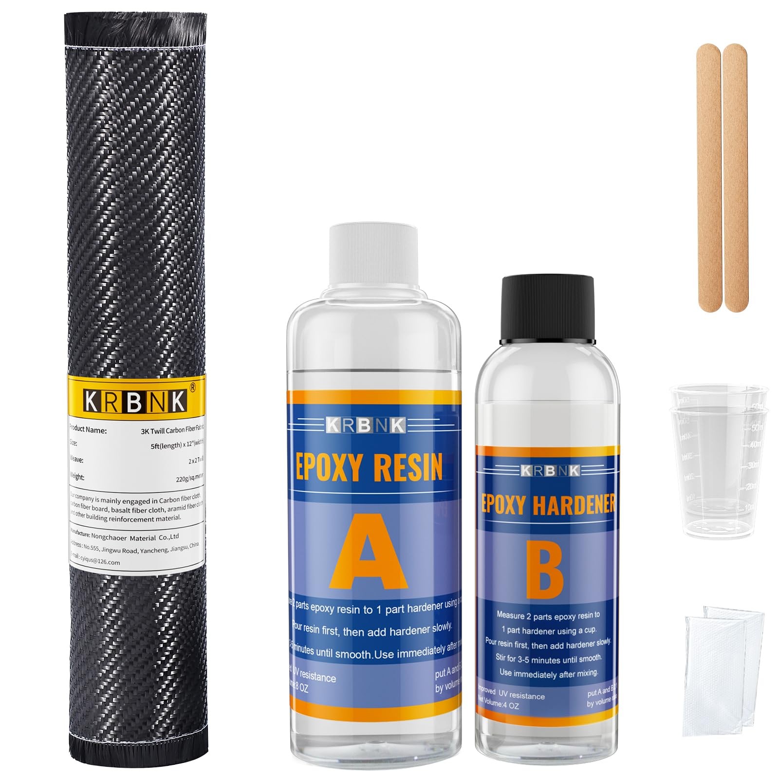 5FT Carbon Fiber Repair Kit 12" Carbon Fiber Cloth Roll 8OZ Epoxy Resin 4OZ H...