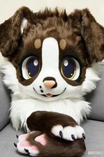 Fursuit Long haired Dog Fox Mascot Party Halloween Fur Cosplay head claws